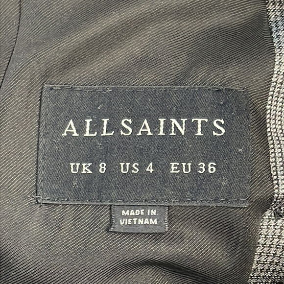 All Saints Isla Shimmer Check Blazer Plaid Black Silver Sparkle Party Sz 4 - Picture 16 of 16